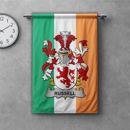 ScotsTee Shop Irish Russell Clan Coat of Arms Irish Tartan Gonfalon Flag