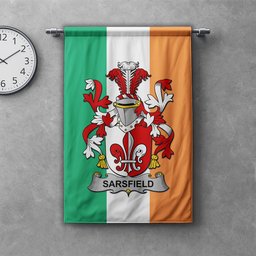 ScotsTee Shop Irish Sarsfield Clan Coat of Arms Irish Tartan Gonfalon Flag