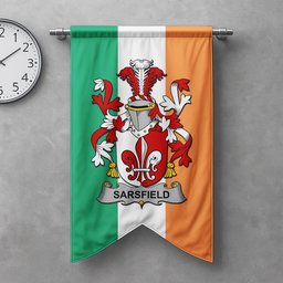 ScotsTee Shop Irish Sarsfield Clan Coat of Arms Irish Tartan Gonfalon Flag