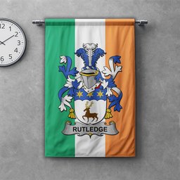 ScotsTee Shop Irish Rutledge Clan Coat of Arms Irish Tartan Gonfalon Flag