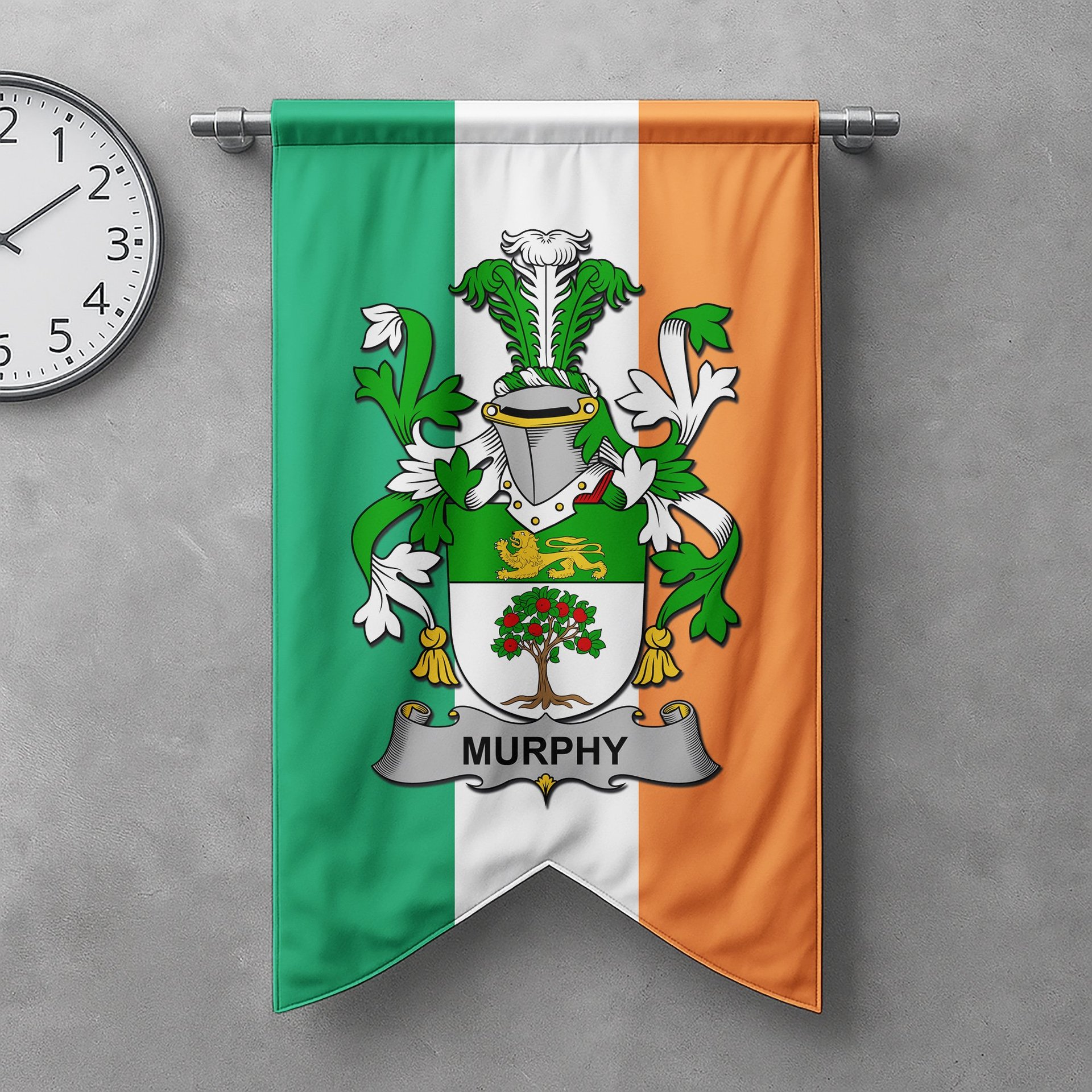 ScotsTee Shop Irish Murphy (Wexford) Clan Coat of Arms Irish Tartan Gonfalon Flag