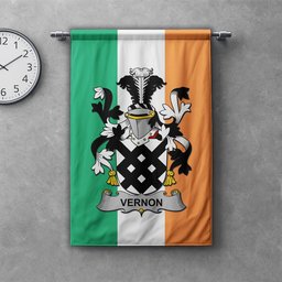 ScotsTee Shop Irish Vernon Clan Coat of Arms Irish Tartan Gonfalon Flag