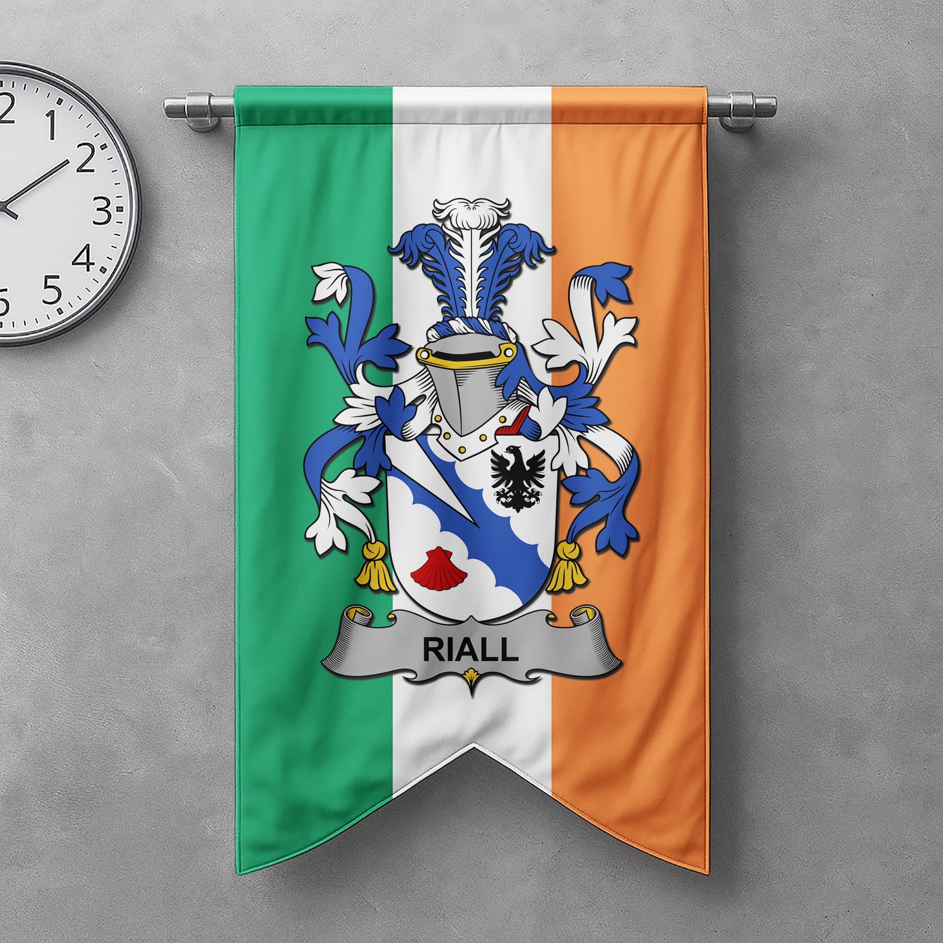 ScotsTee Shop Irish Riall or Ryle Clan Coat of Arms Irish Tartan Gonfalon Flag