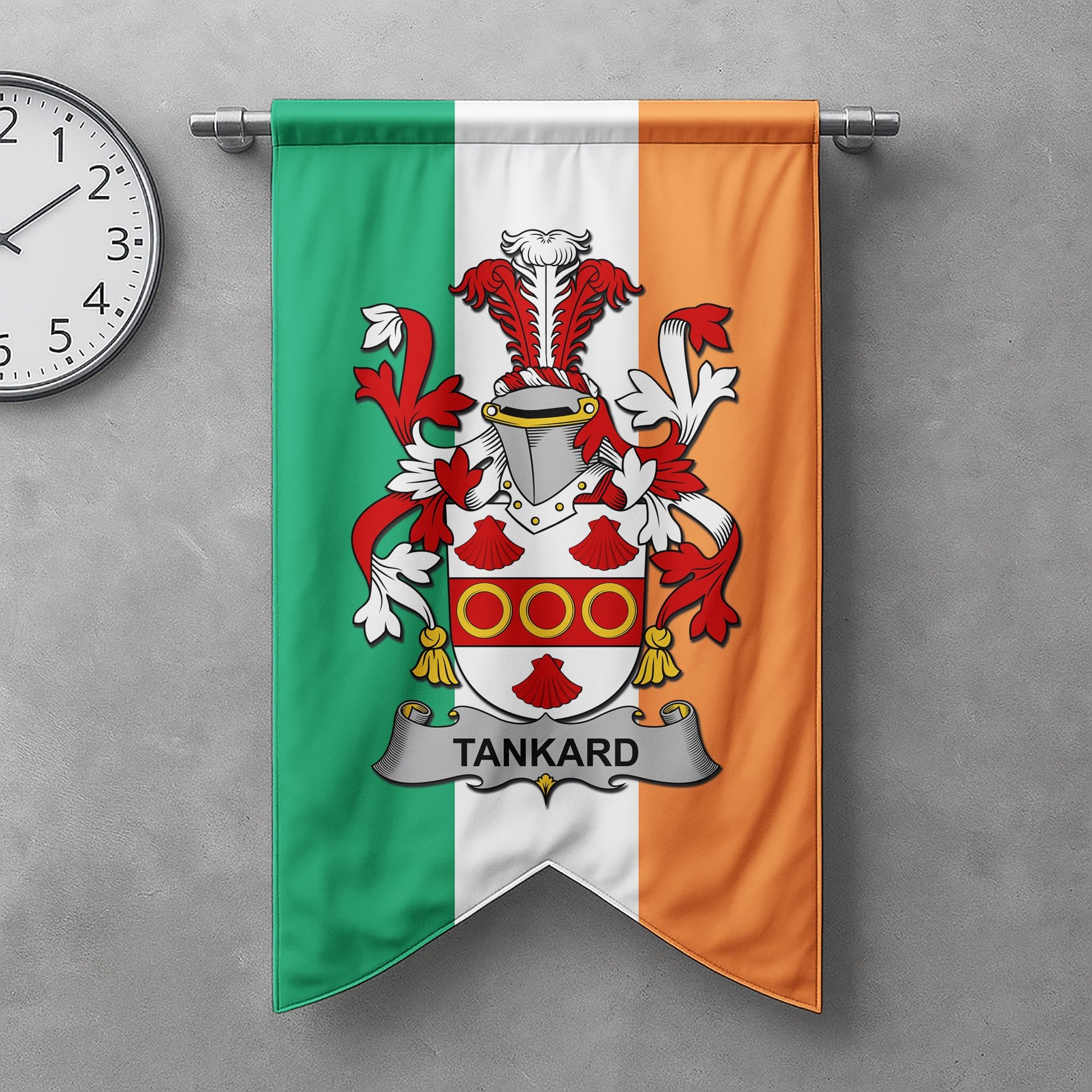 ScotsTee Shop Irish Tankard Clan Coat of Arms Irish Tartan Gonfalon Flag