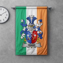ScotsTee Shop Irish Trant or Trent Clan Coat of Arms Irish Tartan Gonfalon Flag