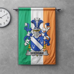 ScotsTee Shop Irish Needham or O'Nee Clan Coat of Arms Irish Tartan Gonfalon Flag