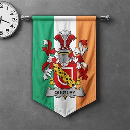 ScotsTee Shop Irish Quigley or O'Quigley Clan Coat of Arms Irish Tartan Gonfalon Flag