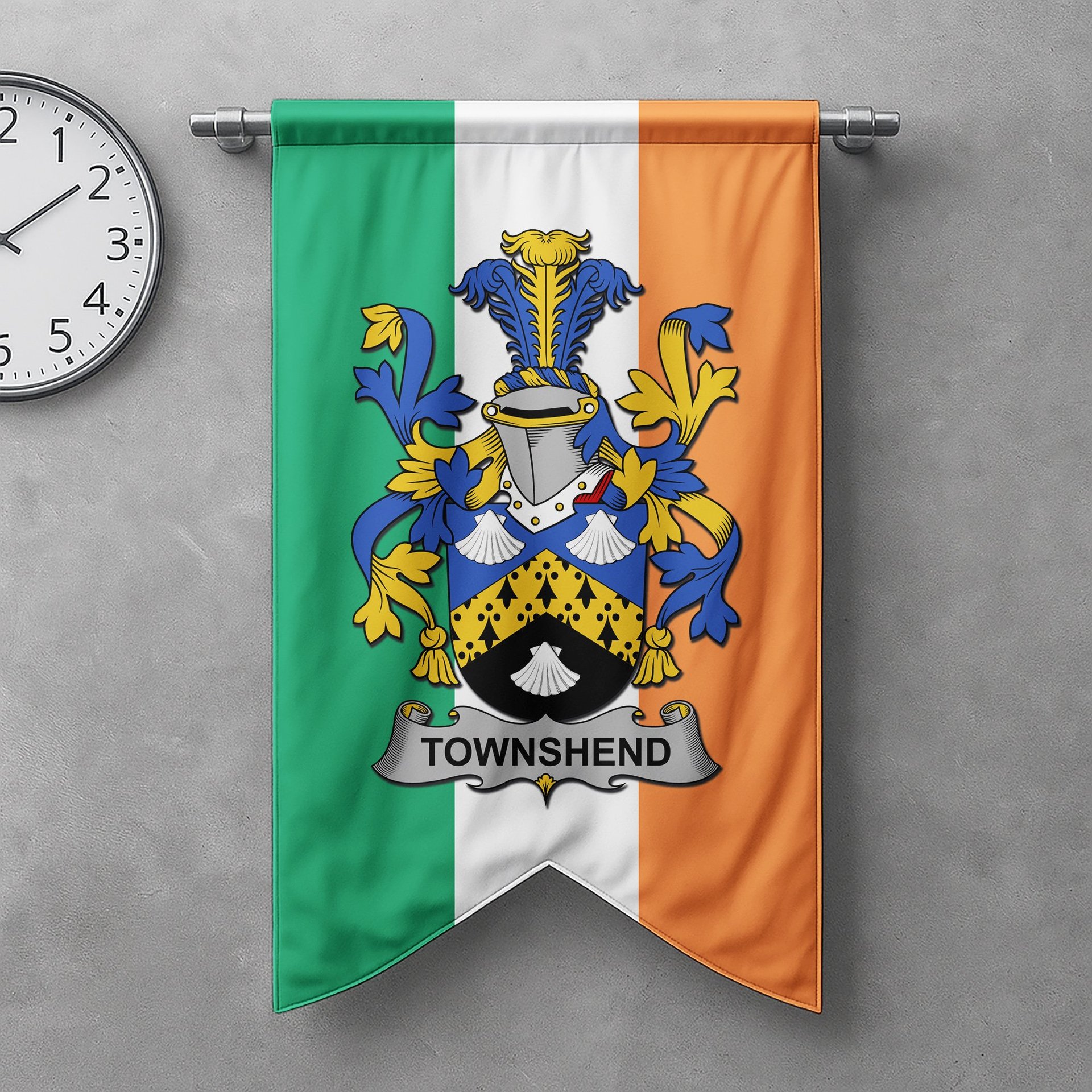 ScotsTee Shop Irish Townshend or Townsend Clan Coat of Arms Irish Tartan Gonfalon Flag
