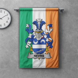 ScotsTee Shop Irish Nevins or McNevins Clan Coat of Arms Irish Tartan Gonfalon Flag
