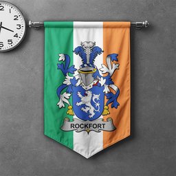 ScotsTee Shop Irish Rockfort Clan Coat of Arms Irish Tartan Gonfalon Flag