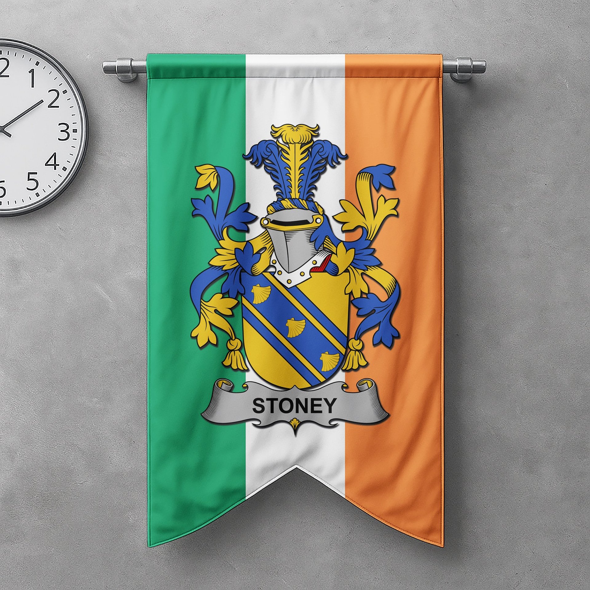 ScotsTee Shop Irish Stoney Clan Coat of Arms Irish Tartan Gonfalon Flag