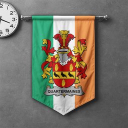 ScotsTee Shop Irish Quartermaines Clan Coat of Arms Irish Tartan Gonfalon Flag
