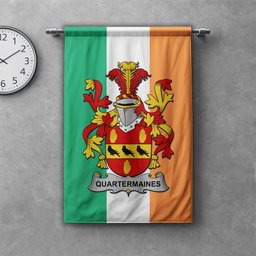 ScotsTee Shop Irish Quartermaines Clan Coat of Arms Irish Tartan Gonfalon Flag