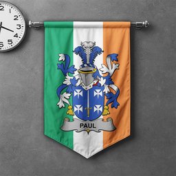 ScotsTee Shop Irish Paul Clan Coat of Arms Irish Tartan Gonfalon Flag
