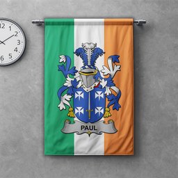 ScotsTee Shop Irish Paul Clan Coat of Arms Irish Tartan Gonfalon Flag