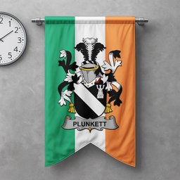 ScotsTee Shop Irish Plunkett Clan Coat of Arms Irish Tartan Gonfalon Flag