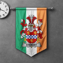 ScotsTee Shop Irish Stewart Clan Coat of Arms Irish Tartan Gonfalon Flag