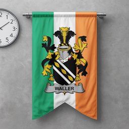 ScotsTee Shop Irish Waller Clan Coat of Arms Irish Tartan Gonfalon Flag
