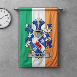 ScotsTee Shop Irish Nowland Clan Coat of Arms Irish Tartan Gonfalon Flag