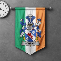 ScotsTee Shop Irish Nowland Clan Coat of Arms Irish Tartan Gonfalon Flag