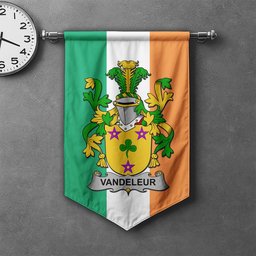ScotsTee Shop Irish Vandeleur Clan Coat of Arms Irish Tartan Gonfalon Flag