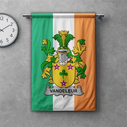ScotsTee Shop Irish Vandeleur Clan Coat of Arms Irish Tartan Gonfalon Flag