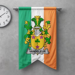 ScotsTee Shop Irish Vandeleur Clan Coat of Arms Irish Tartan Gonfalon Flag