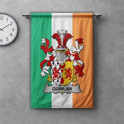 ScotsTee Shop Irish Quinlan or O'Quinlevan Clan Coat of Arms Irish Tartan Gonfalon Flag