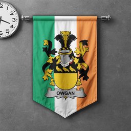 ScotsTee Shop Irish Owgan Clan Coat of Arms Irish Tartan Gonfalon Flag