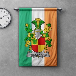 ScotsTee Shop Irish Packenham Clan Coat of Arms Irish Tartan Gonfalon Flag