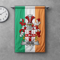 ScotsTee Shop Irish Nolan or O'Nowlan Clan Coat of Arms Irish Tartan Gonfalon Flag