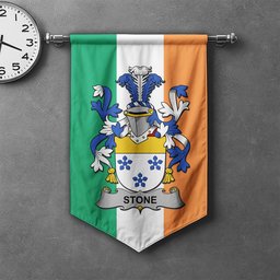 ScotsTee Shop Irish Stone Clan Coat of Arms Irish Tartan Gonfalon Flag