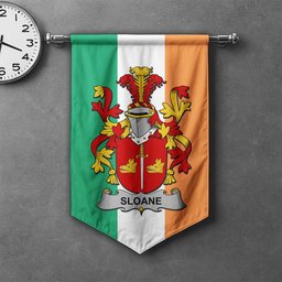 ScotsTee Shop Irish Sloane Clan Coat of Arms Irish Tartan Gonfalon Flag