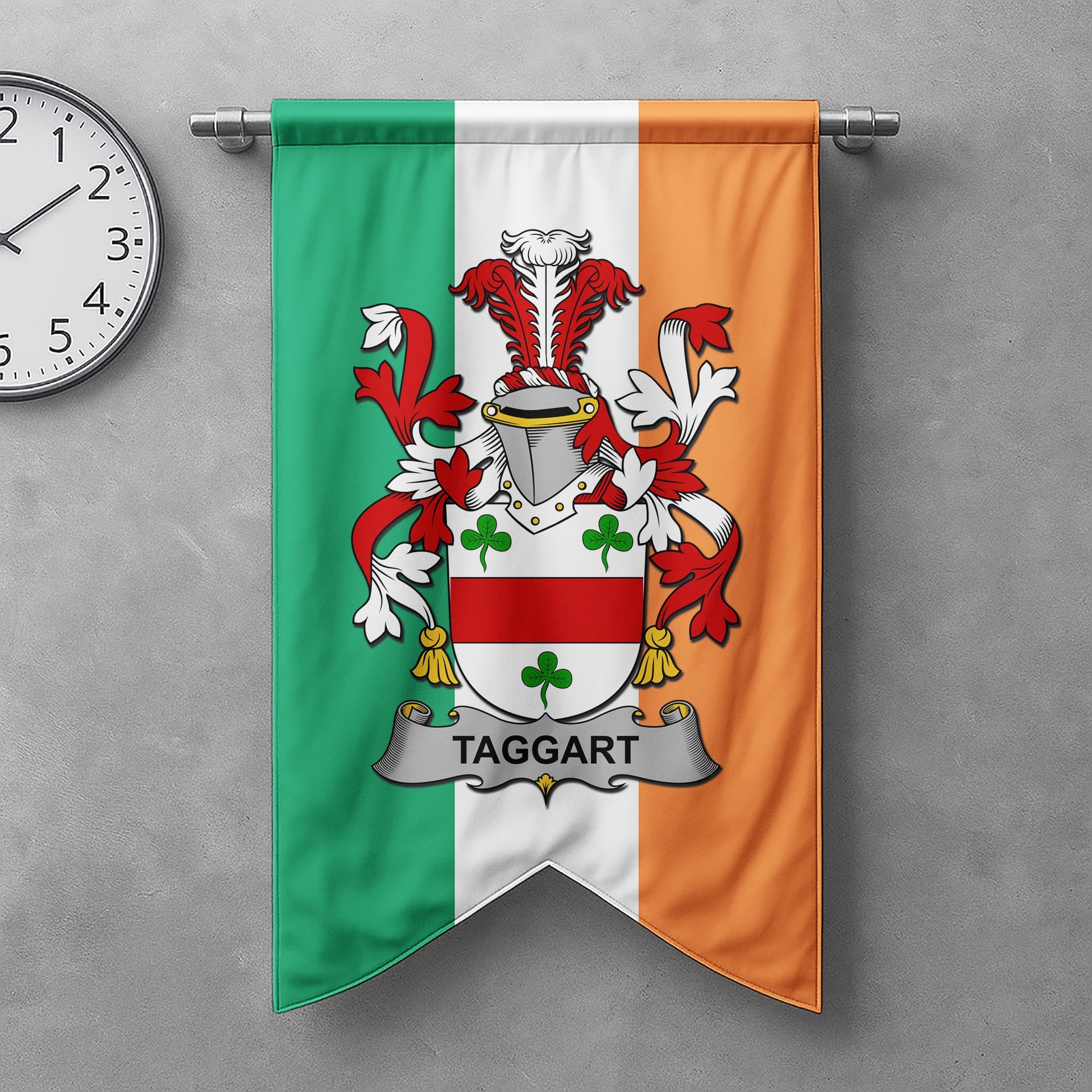 ScotsTee Shop Irish Taggart or McEntaggart Clan Coat of Arms Irish Tartan Gonfalon Flag