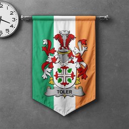 ScotsTee Shop Irish Toler or Toller Clan Coat of Arms Irish Tartan Gonfalon Flag