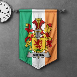 ScotsTee Shop Irish Sutton Clan Coat of Arms Irish Tartan Gonfalon Flag