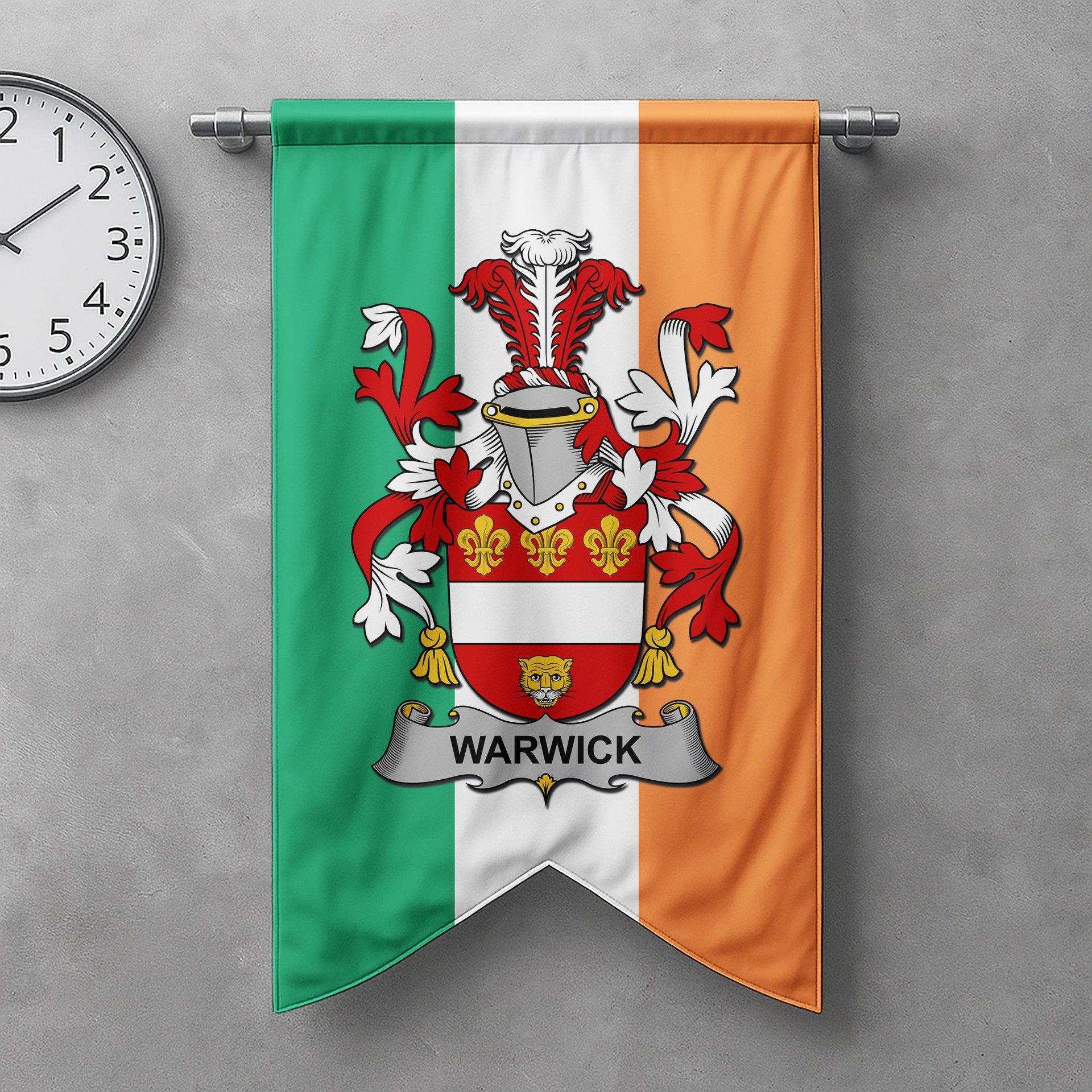 ScotsTee Shop Irish Warwick Clan Coat of Arms Irish Tartan Gonfalon Flag