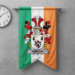 ScotsTee Shop Irish Newton Clan Coat of Arms Irish Tartan Gonfalon Flag