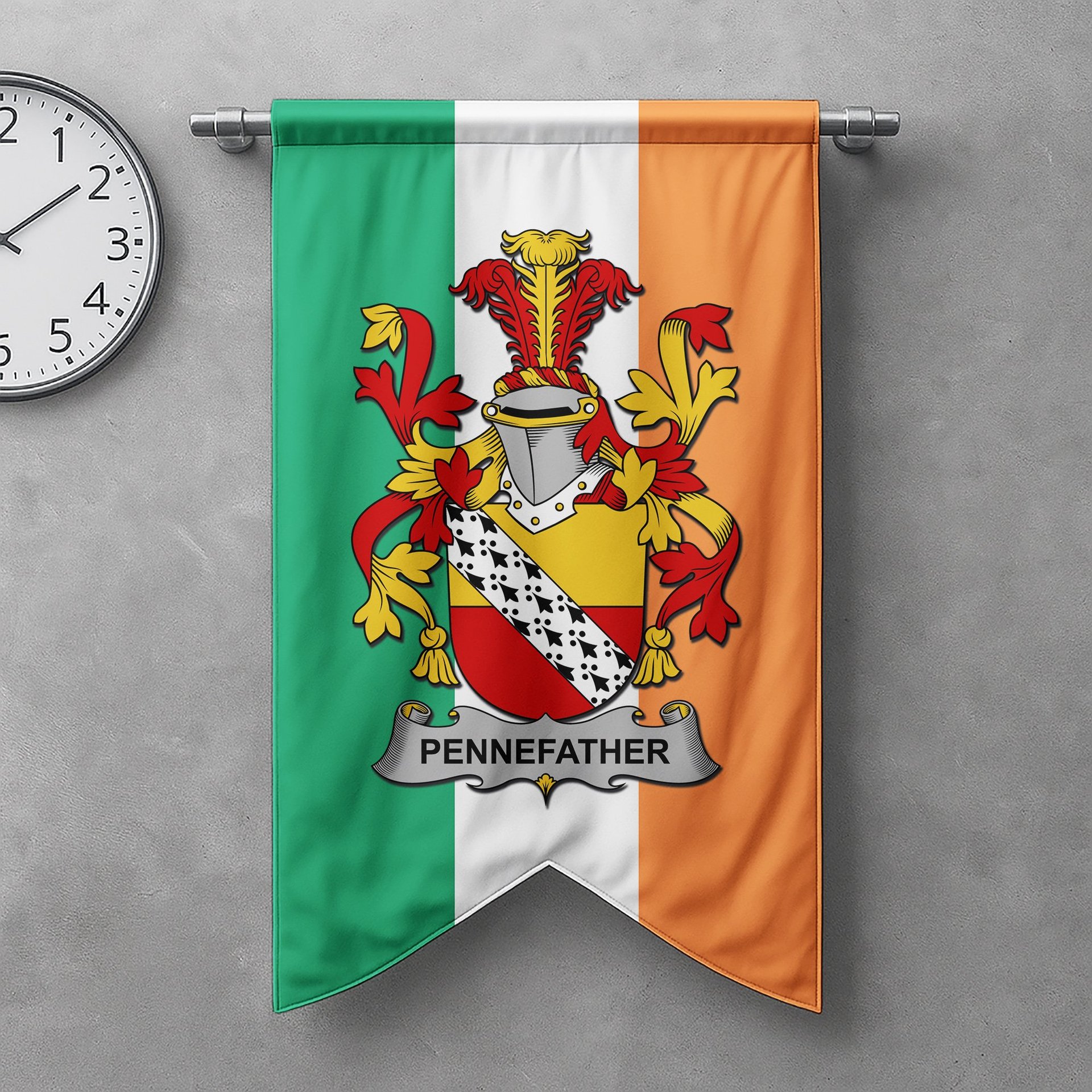 ScotsTee Shop Irish Pennefather Clan Coat of Arms Irish Tartan Gonfalon Flag