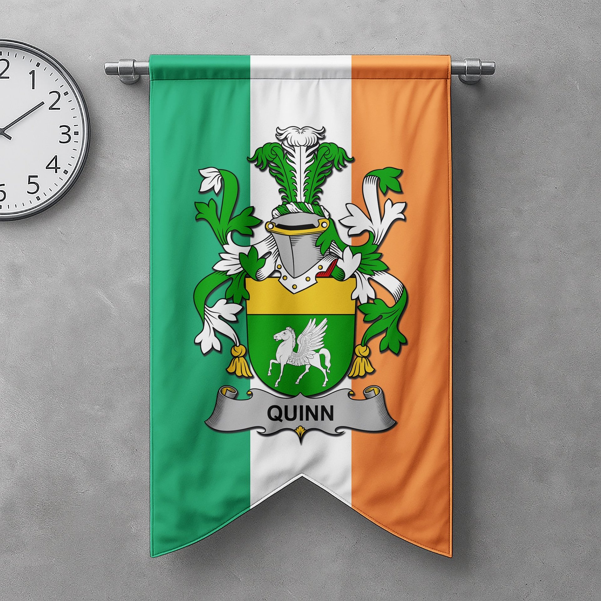 ScotsTee Shop Irish Quinn or O'Quin Clan Coat of Arms Irish Tartan Gonfalon Flag