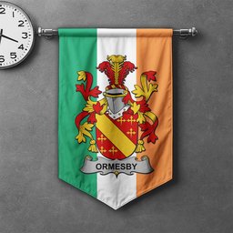 ScotsTee Shop Irish Ormesby Clan Coat of Arms Irish Tartan Gonfalon Flag