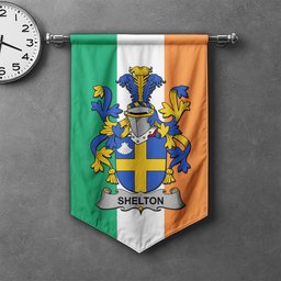 ScotsTee Shop Irish Shelton Clan Coat of Arms Irish Tartan Gonfalon Flag