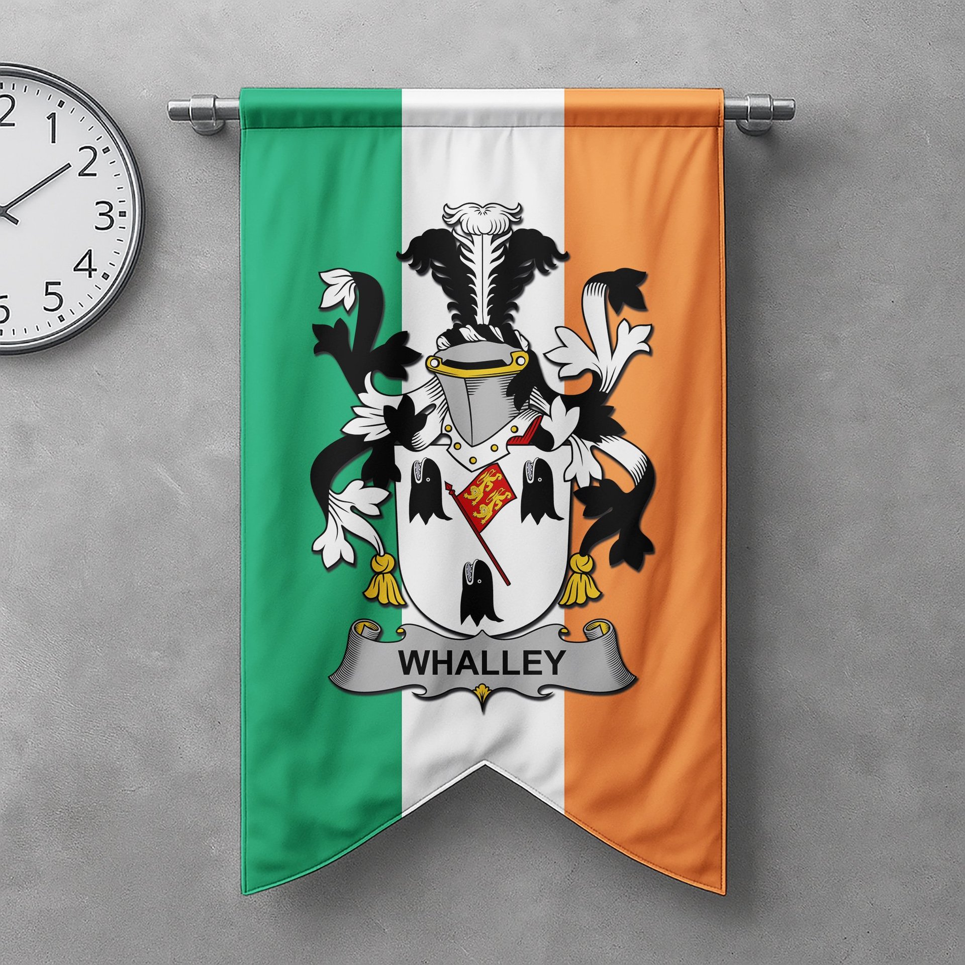 ScotsTee Shop Irish Whalley Clan Coat of Arms Irish Tartan Gonfalon Flag