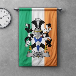 ScotsTee Shop Irish Otway Clan Coat of Arms Irish Tartan Gonfalon Flag