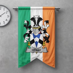 ScotsTee Shop Irish Otway Clan Coat of Arms Irish Tartan Gonfalon Flag