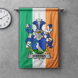 ScotsTee Shop Irish Sheehan or O'Sheehan Clan Coat of Arms Irish Tartan Gonfalon Flag
