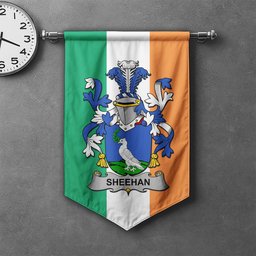 ScotsTee Shop Irish Sheehan or O'Sheehan Clan Coat of Arms Irish Tartan Gonfalon Flag