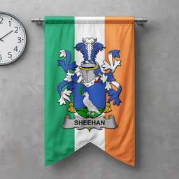 ScotsTee Shop Irish Sheehan or O'Sheehan Clan Coat of Arms Irish Tartan Gonfalon Flag