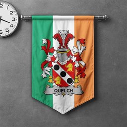 ScotsTee Shop Irish Quelch Clan Coat of Arms Irish Tartan Gonfalon Flag