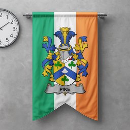 ScotsTee Shop Irish Pike Clan Coat of Arms Irish Tartan Gonfalon Flag